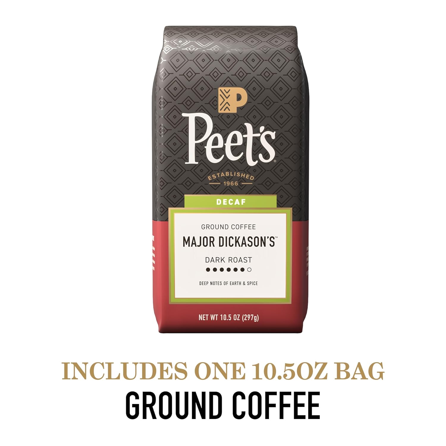 Peet's Decaf Major Dickason's Blend 10.5 Ounce Dark Roast Ground Arabica Coffee Bag