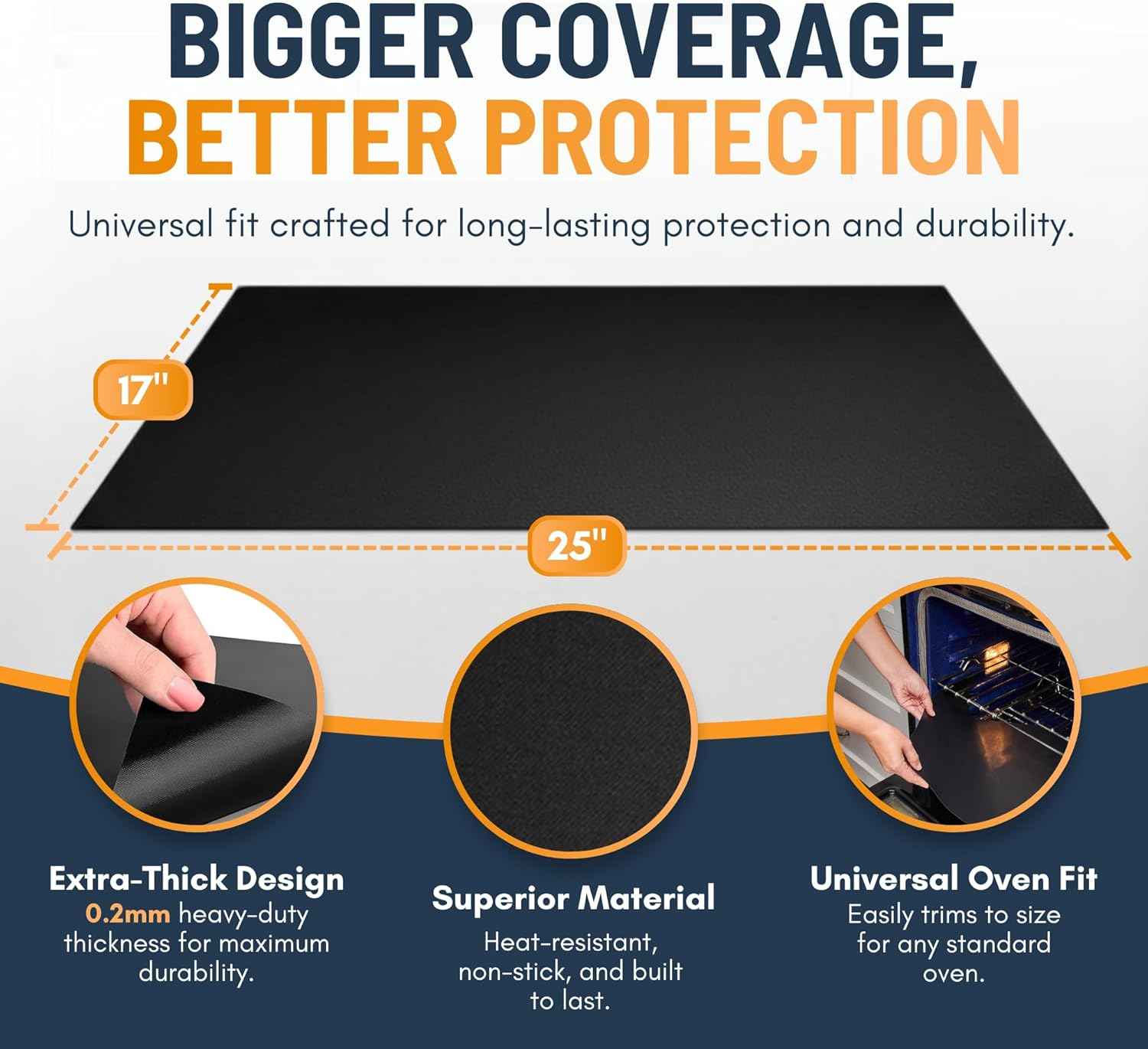 Oven Liners for Bottom of Oven - 2 Pack Large Heavy Duty Mats, 17”x25” Non-Stick Reusable Liner for Electric, Gas, Toaster Ovens, Grills - BPA & PFOA Free Kitchen Accessory to Keep Oven Clean (Black)