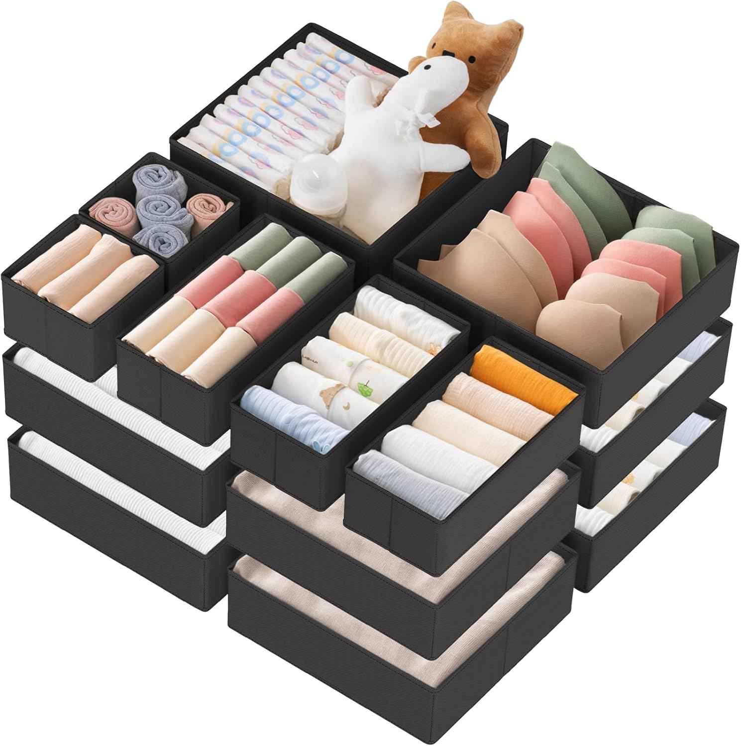 Criusia Drawer Organizer Clothes, 10 Pack Dresser Organizer for Baby Clothes, Underwear, Sock- Foldable Closet Organization and Storage Dividers Bins for Nursery, Bedroom (Beige)