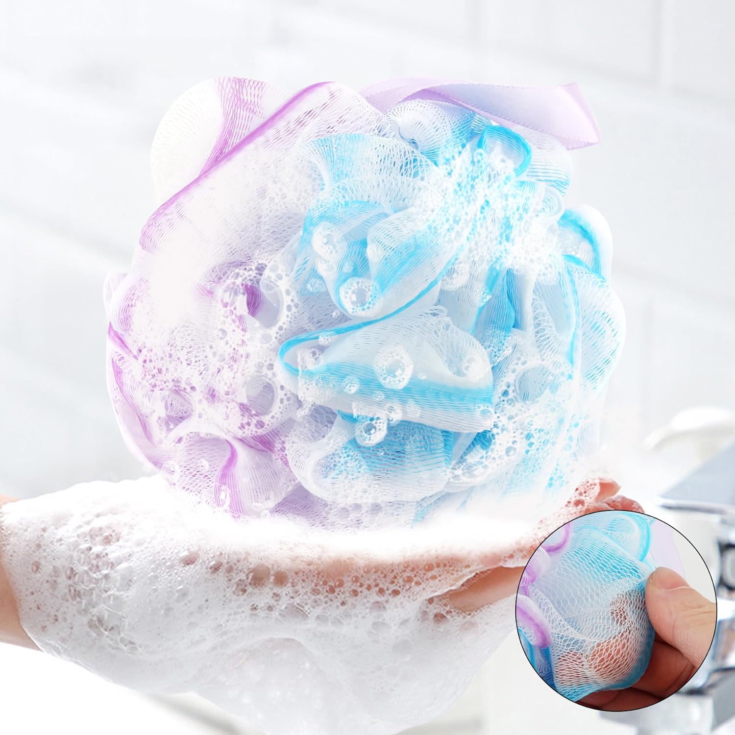 chuya bath sponges loofahs 70 grams large size, 4 pack shower sponge exfoliating cleaning bath loofa body scrubber balls