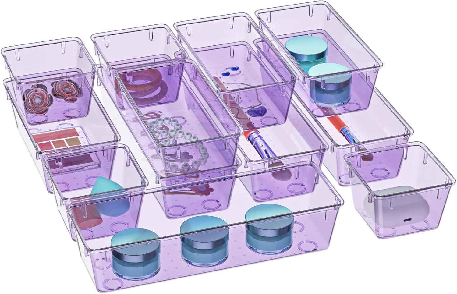 WOWBOX 6 Pack Clear Drawer Organizer Set, Acrylic Drawer Storage Trays, Storage Bins for Makeup, Cosmetics, Jewelries, Utensils, Gadgets, Office