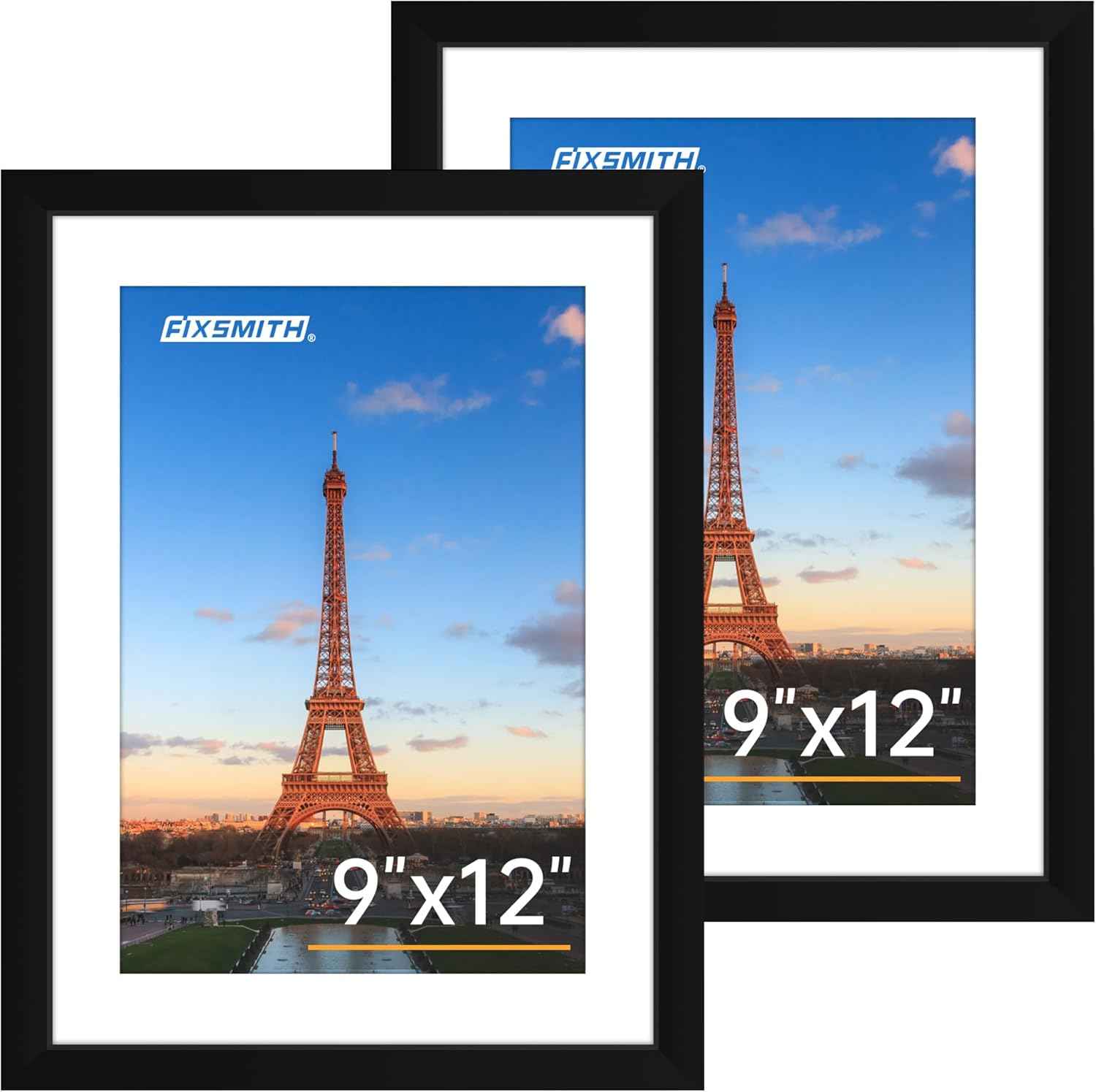 FIXSMITH 8x10 Picture Frame Set of 2, Photo Frame with HD Plexiglass, Display Pictures 5x7 with Mat or 8x10 Without Mat Multi Picture Frames Collage for Tabletop or Wall Display, Black