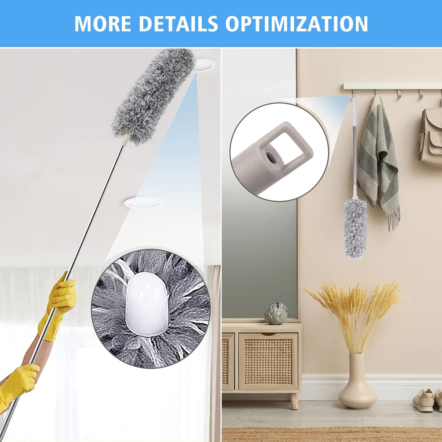 Microfiber feather duster kit with 5-in extension pole, cobweb duster, and microfiber dusters for high ceilings and furniture
