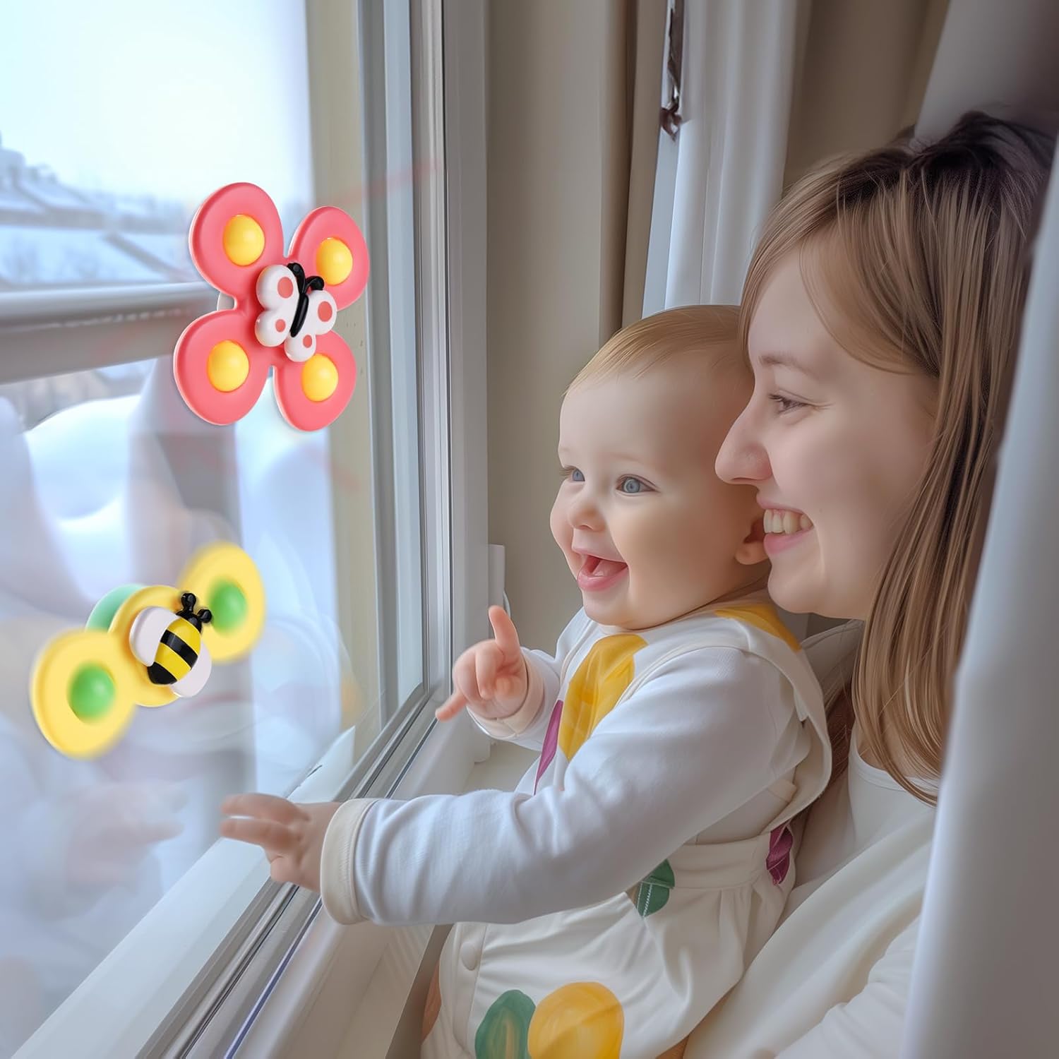 ALASOU 3PCS Suction Cup Spinner Toys for 1 Year Old Boy Girl|Spinning Top 12 18 Months|1 2 Year Old Boy Birthday Gift|Baby Bath Toy for Kids Ages 1-3|Sensory Airplane Travel Toy for Infant Toddlers