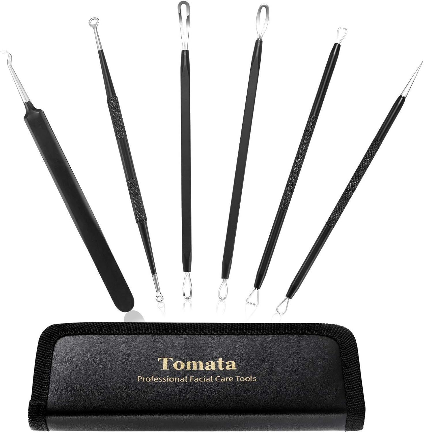 6-piece professional stainless steel blackhead remover pimple popper tool kit with ergonomic handle
