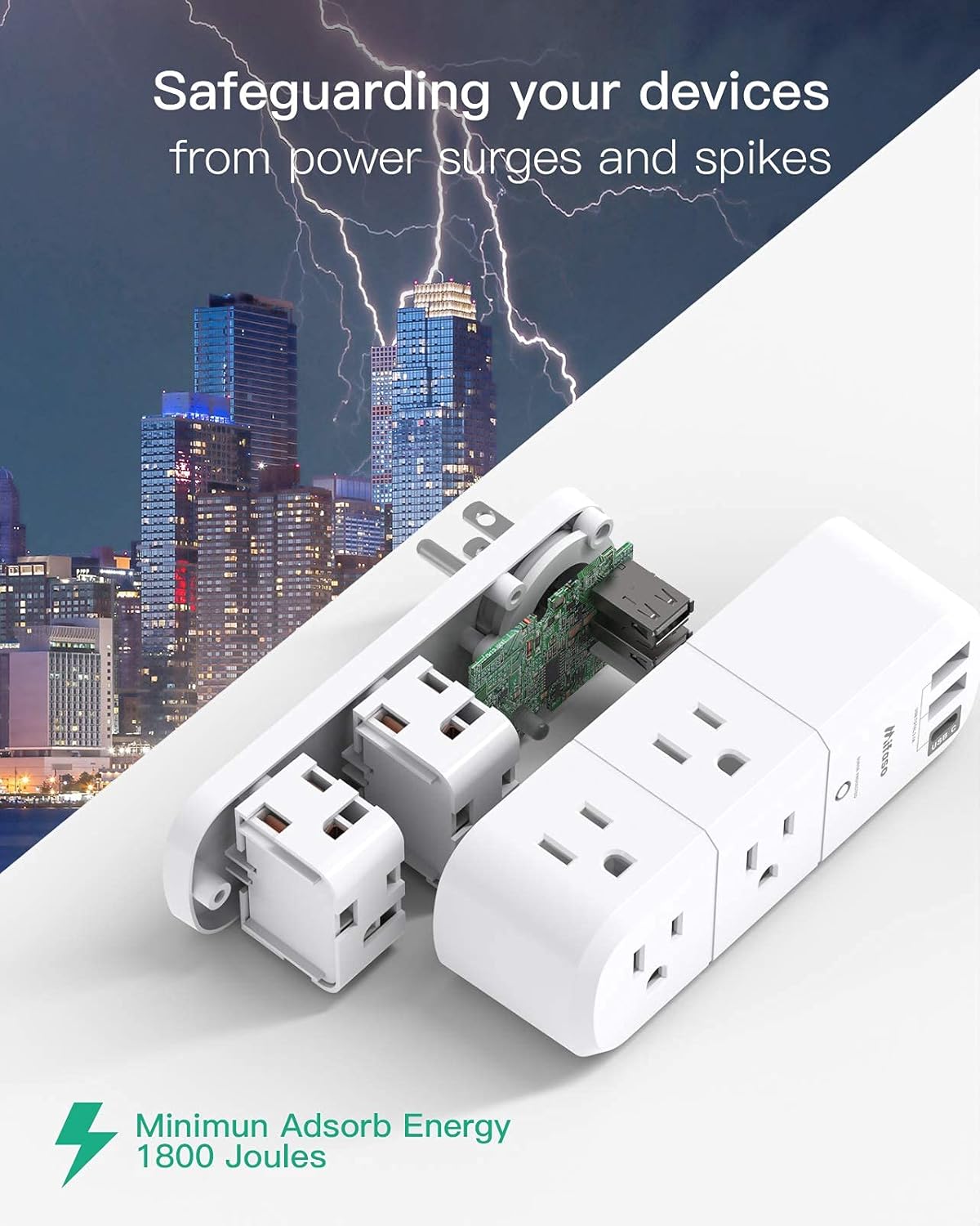 mifaso 3 sided swivel rotating plug surge protector with 6 ac multi plug wall outlets and 3 usb ports