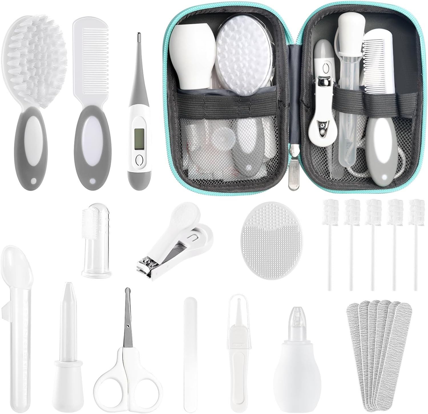 POPYJAN 24PCS Baby Grooming & Health Kit, Newborn Nursery Health Care Set, Baby Care Product, Grey White