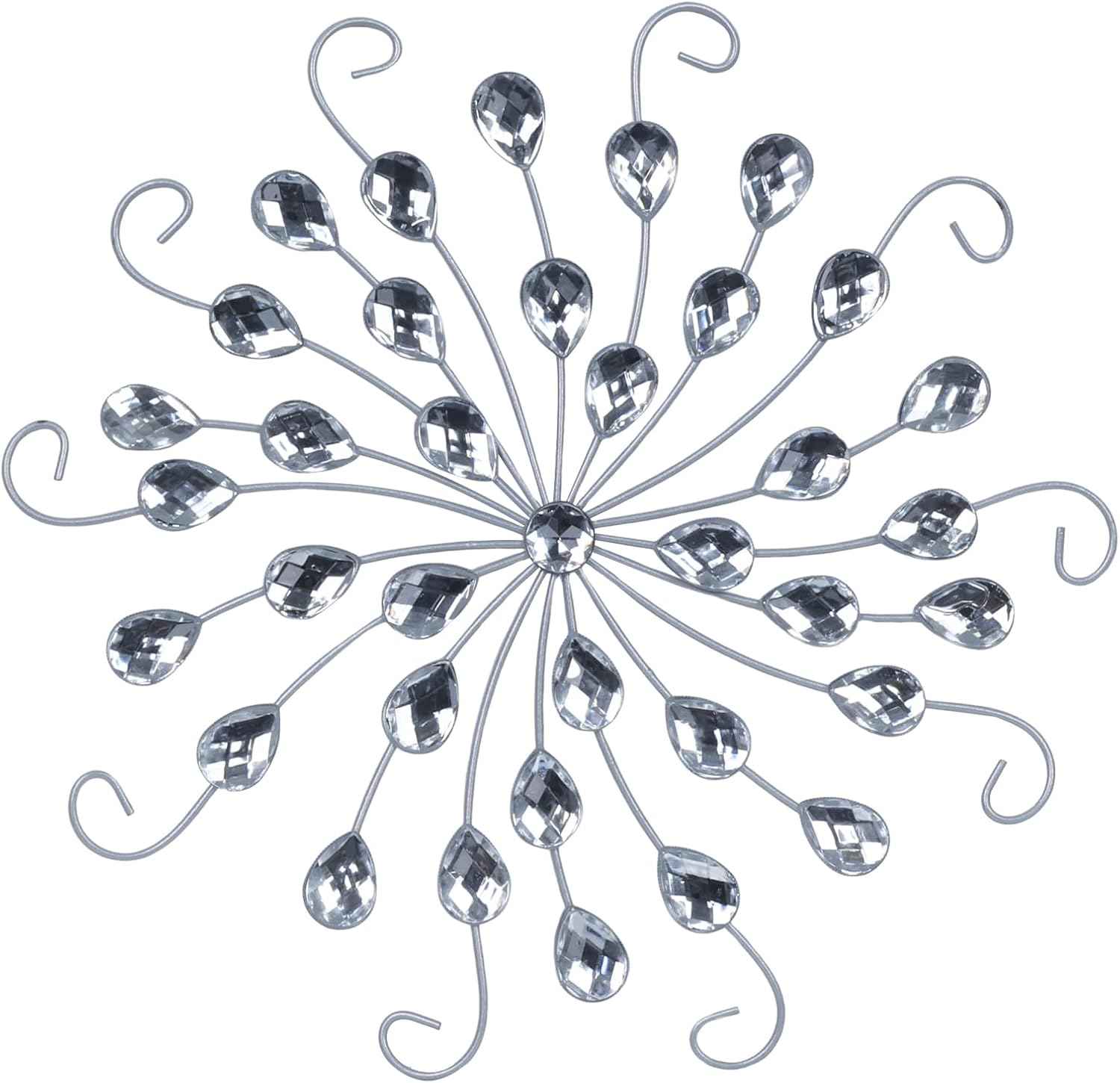 hogardeck Metal Flower Wall Decor, 11inch Silver Metal Jeweled Wall Art Bling Crystal Home Décor, Sun Burst Rhinestone Wall Hanging Diamond Accents for for Indoor, Outdoor, Living Room, Bedroom