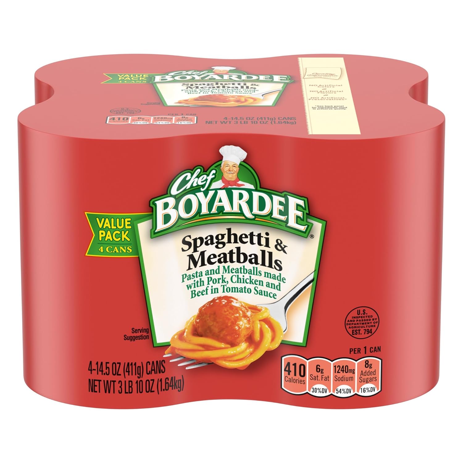 Chef Boyardee Spaghetti and Meatballs, 14.5 Oz Cans, Pack of 4, Ready-to-Eat Meals for Families