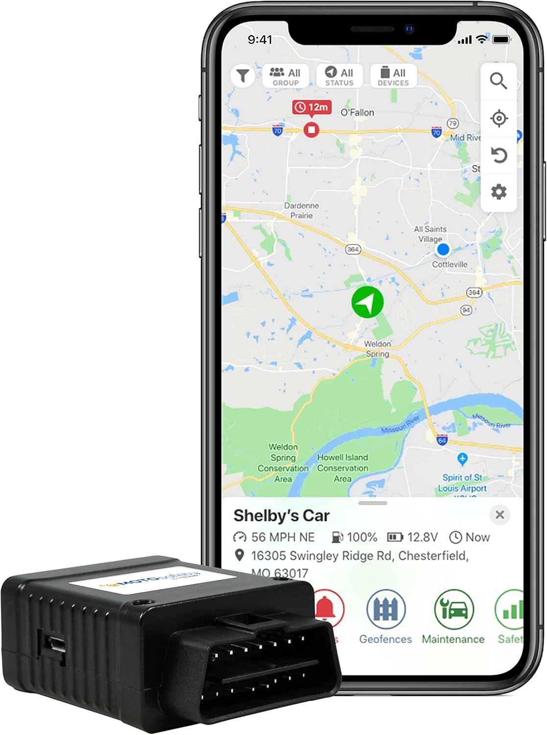 MOTOsafety OBD GPS Car Tracker, Hidden Vehicle Tracker and Monitoring System with Real Time Location GPS Reports, For Auto, Adults, Fleet, Parents, Teen, Elderly, 4G with Phone App