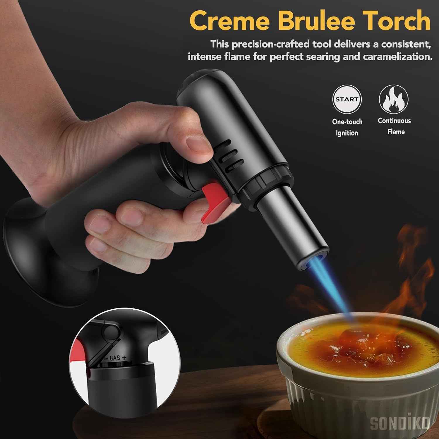 Sondiko Butane Torch Lighter with Fuel Gauge, Refillable Soldering Torch with Adjustable Flame for Welding, Resin Art, Industrial(Butane Gas Not Included)