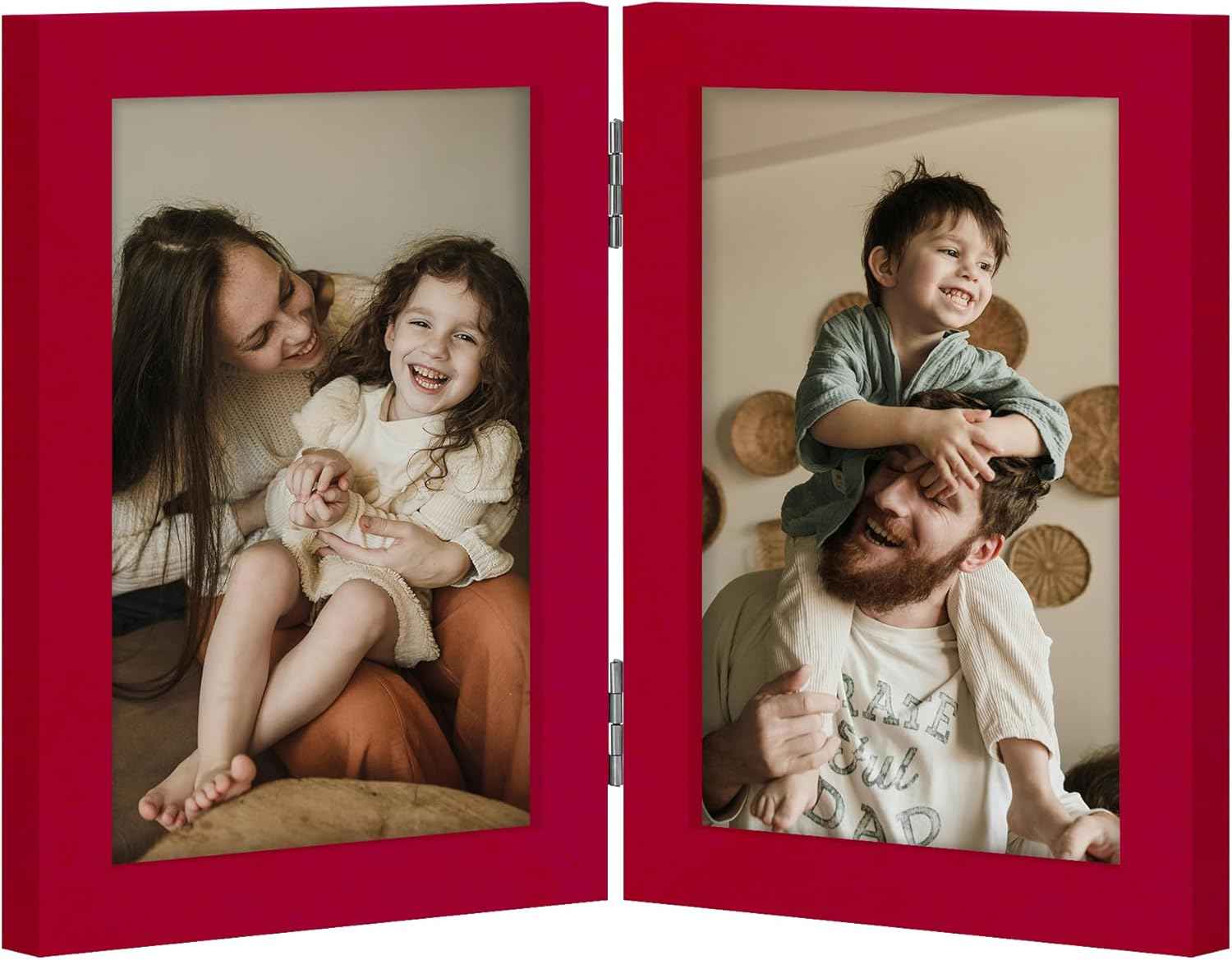 decorUhome Double 4x6 Picture Frame Vertical, Engineered Wood Bifold Photo Frame with Plexiglass for Tabletop Display, 4x6, Black