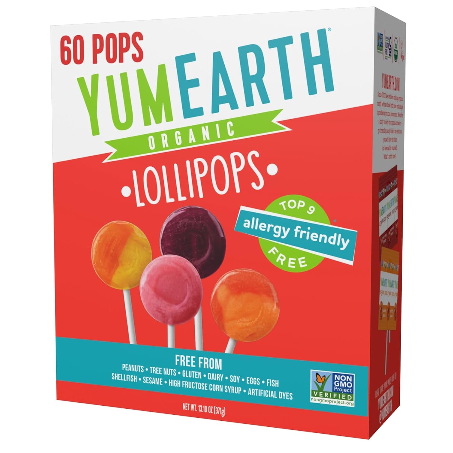 yumearth organic pops variety pack, 60 fruit flavored lollipops, allergy friendly, gluten free, non-gmo, vegan, no artificial dyes
