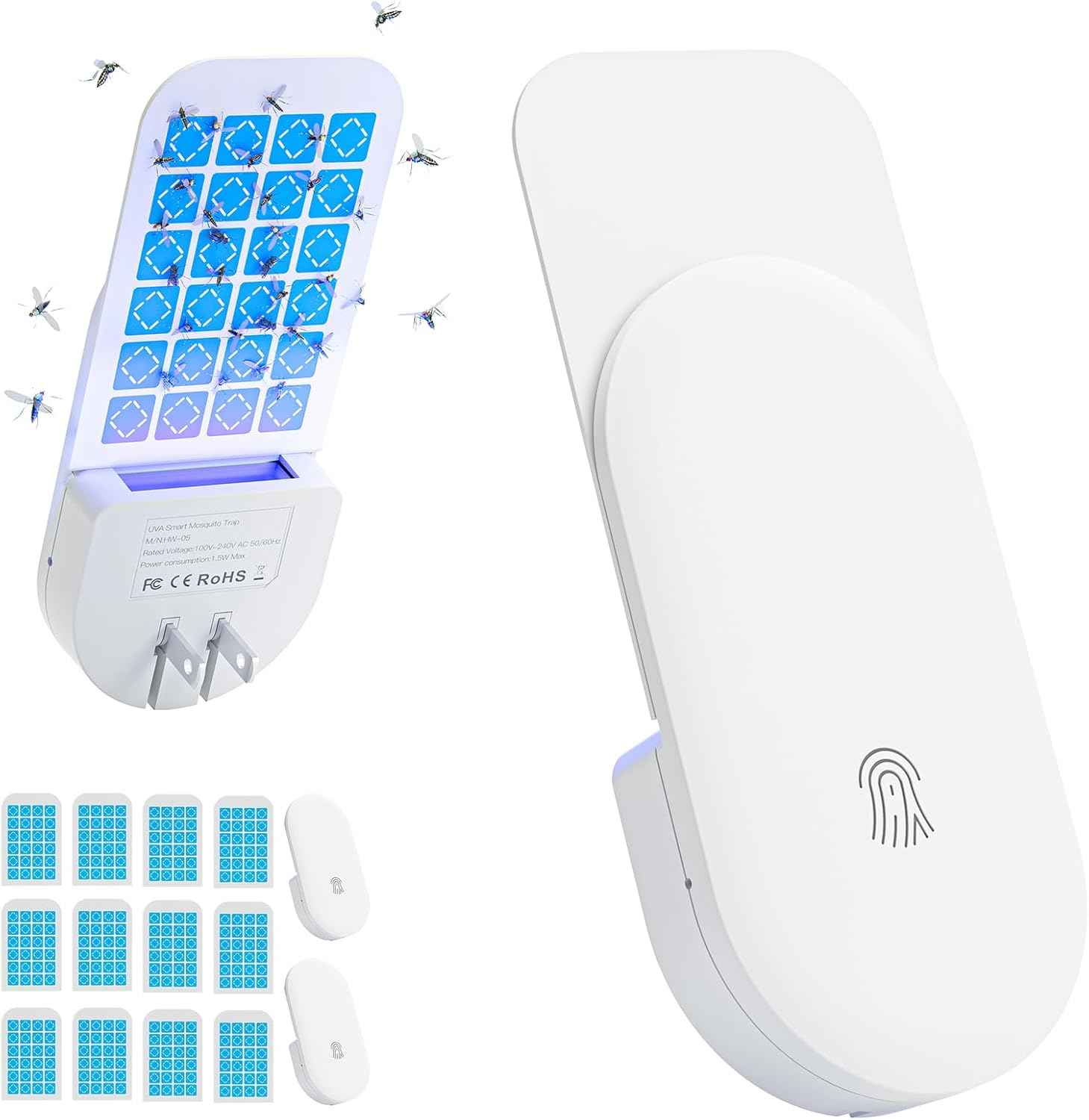 Flying Insect Trap, 2 in 1 Indoor Plug-in Fruit Fly Trap, 1 Trap White and 6 Glue Cards, Fruit Fly Traps for Gnat, Moth, Mosquito, Suitable for Every Part of The Home