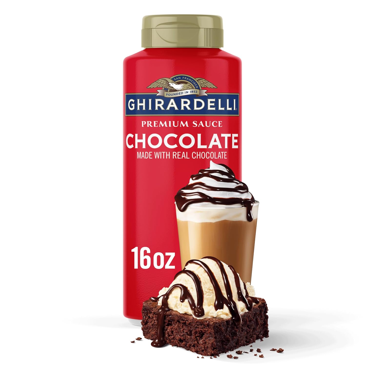 Ghirardelli 16 oz Chocolate Sauce Bottle, Rich Dessert Topping with Real Chocolate and Easy Squeeze Bottle