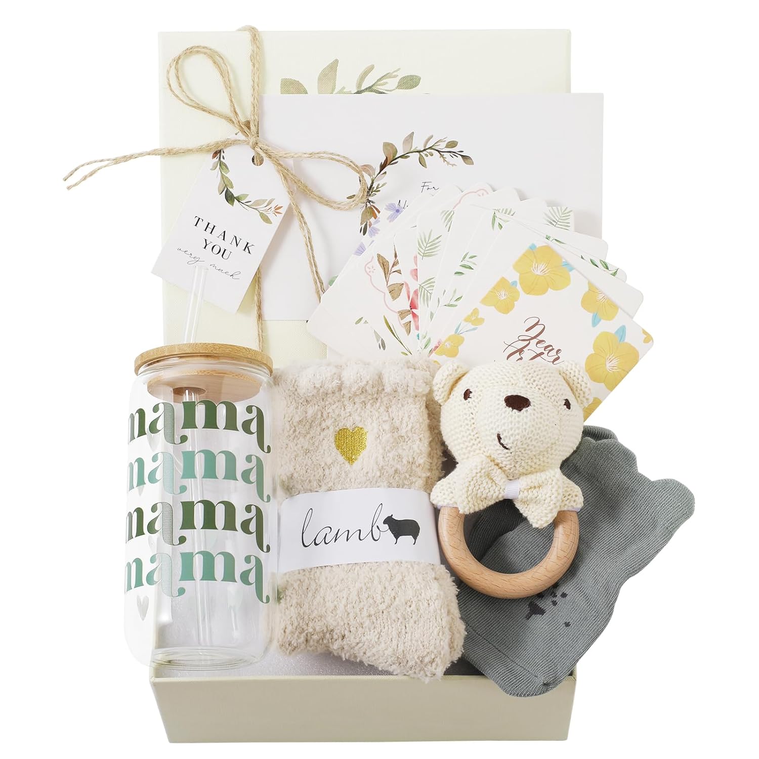 Mama Bear Pregnancy & Baby Shower Gifts Care Package - Eye Mask, Baby Rattle & Mug for New Mom