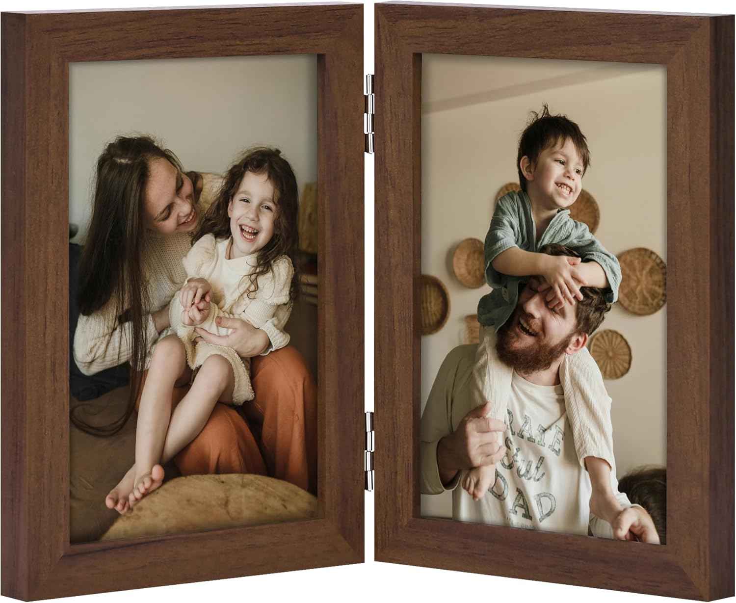 decorUhome Double 4x6 Picture Frame Vertical, Engineered Wood Bifold Photo Frame with Plexiglass for Tabletop Display, 4x6, Black