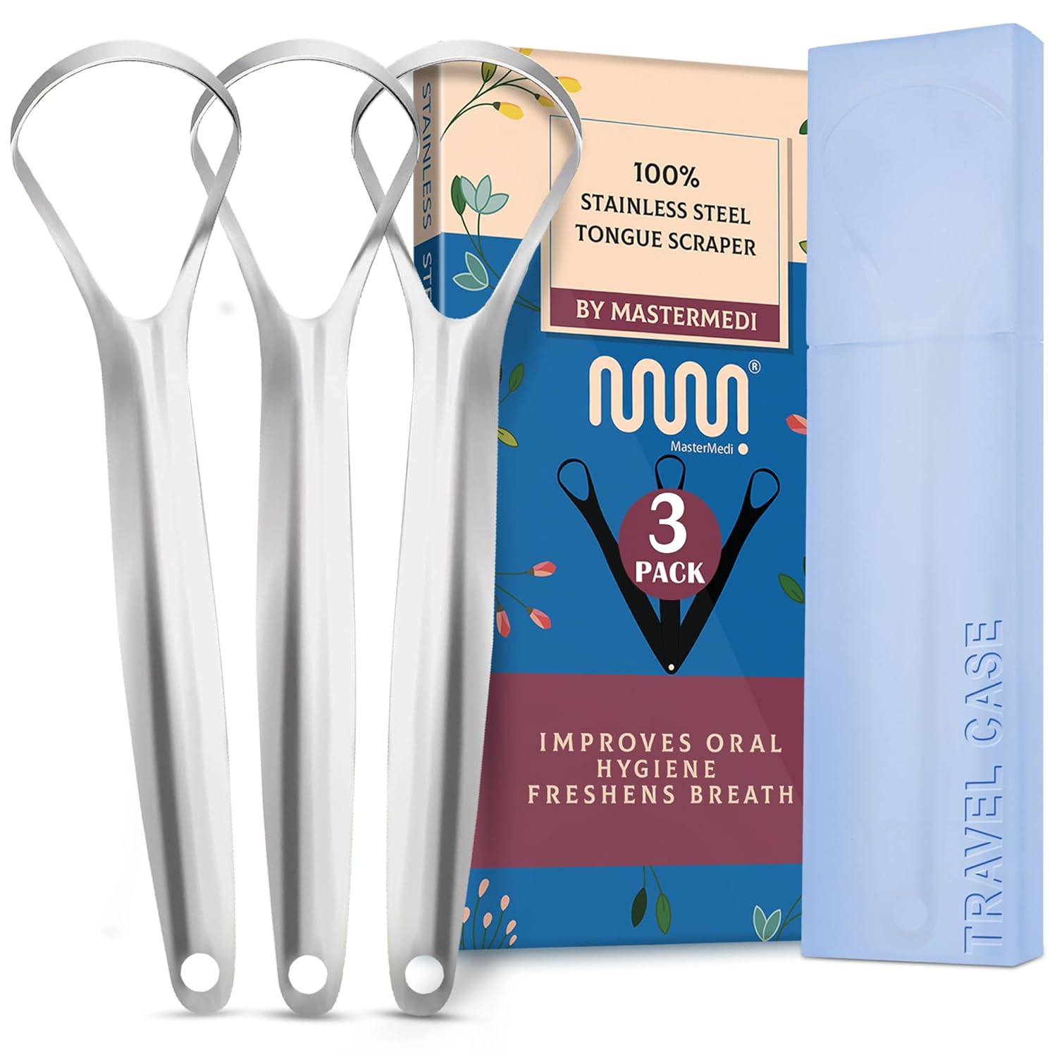 mastermedi 100 stainless steel tongue scraper for adults bad breath oral care