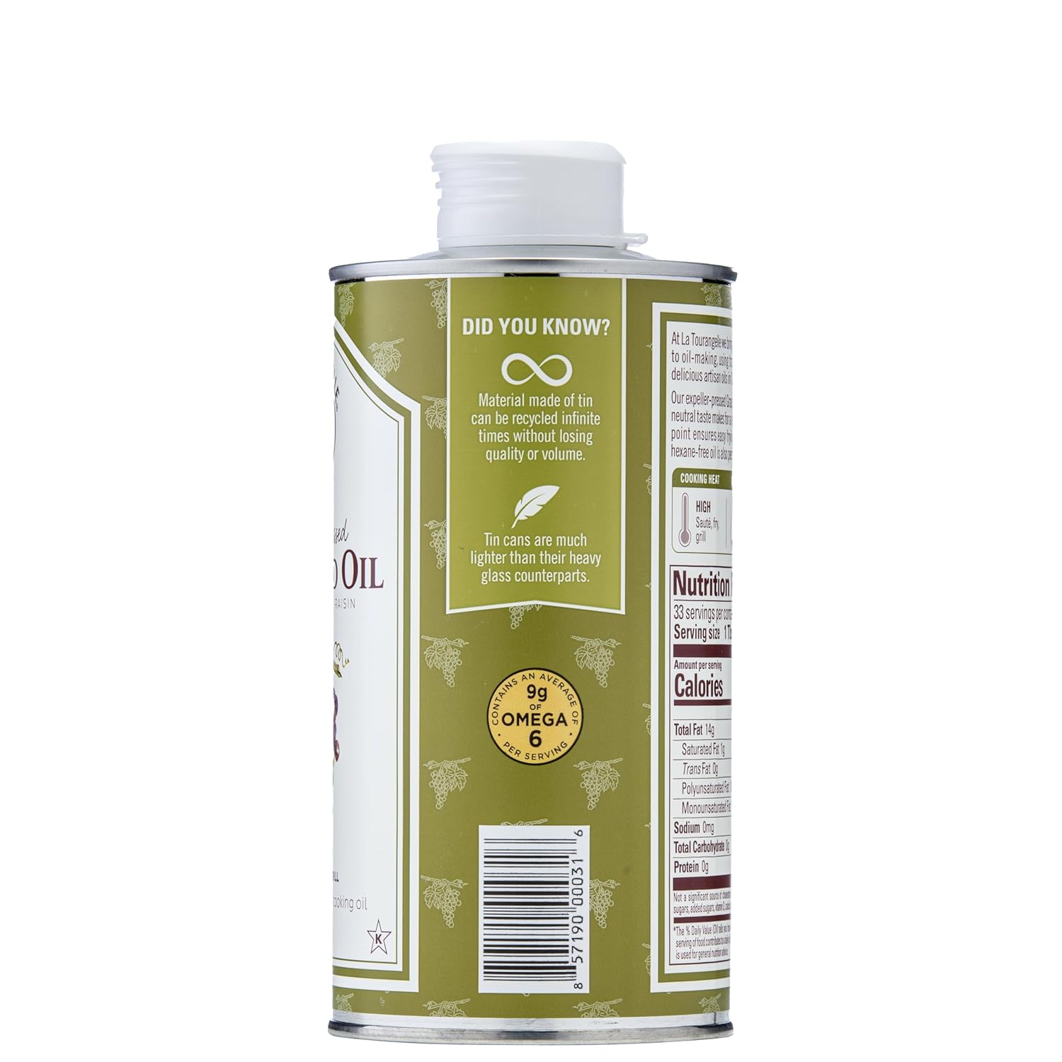 la tourangelle expeller-pressed grapeseed oil, 16.9 fl oz, high heat neutral cooking oil and skincare