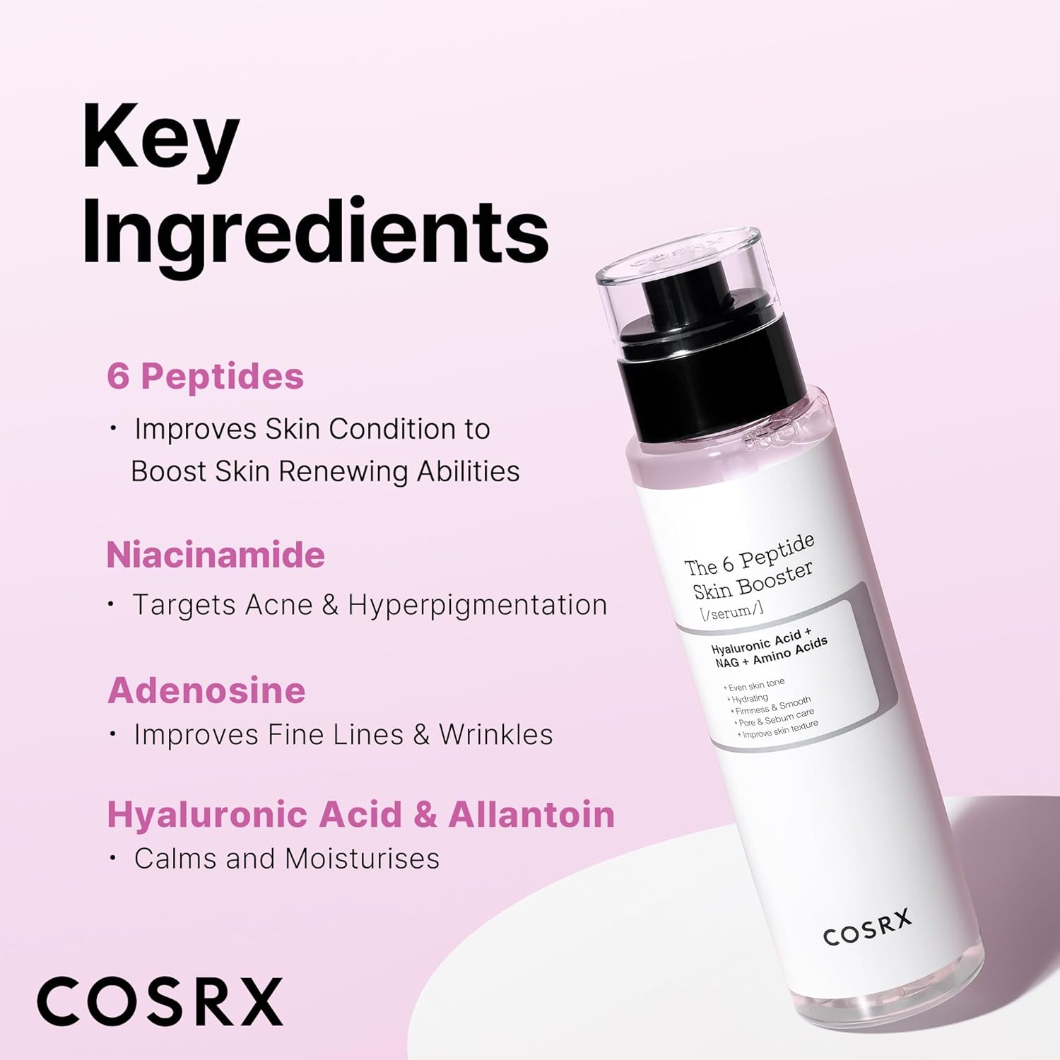 cosrx 6x peptide collagen booster toner serum for all skin types with copper peptides, niacinamide, and hyaluronic acid, 150ml