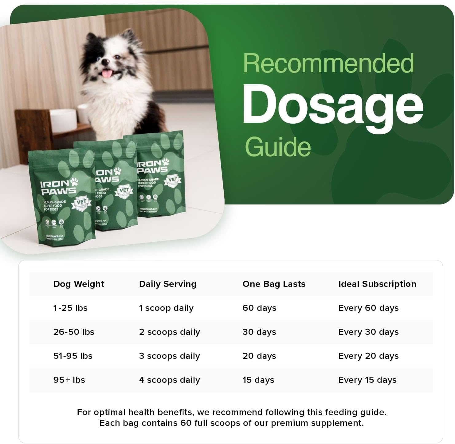 Iron Paws human-grade superfood powder for dogs dental health longevity hip joint gut allergies immune support skin coat 3.5 oz