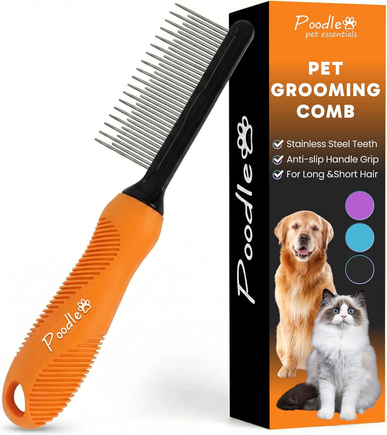 poodle-dematting-fur-rake-comb-brush-for-dogs-and-cats-with-long-2.5inch-steel-safety-blades