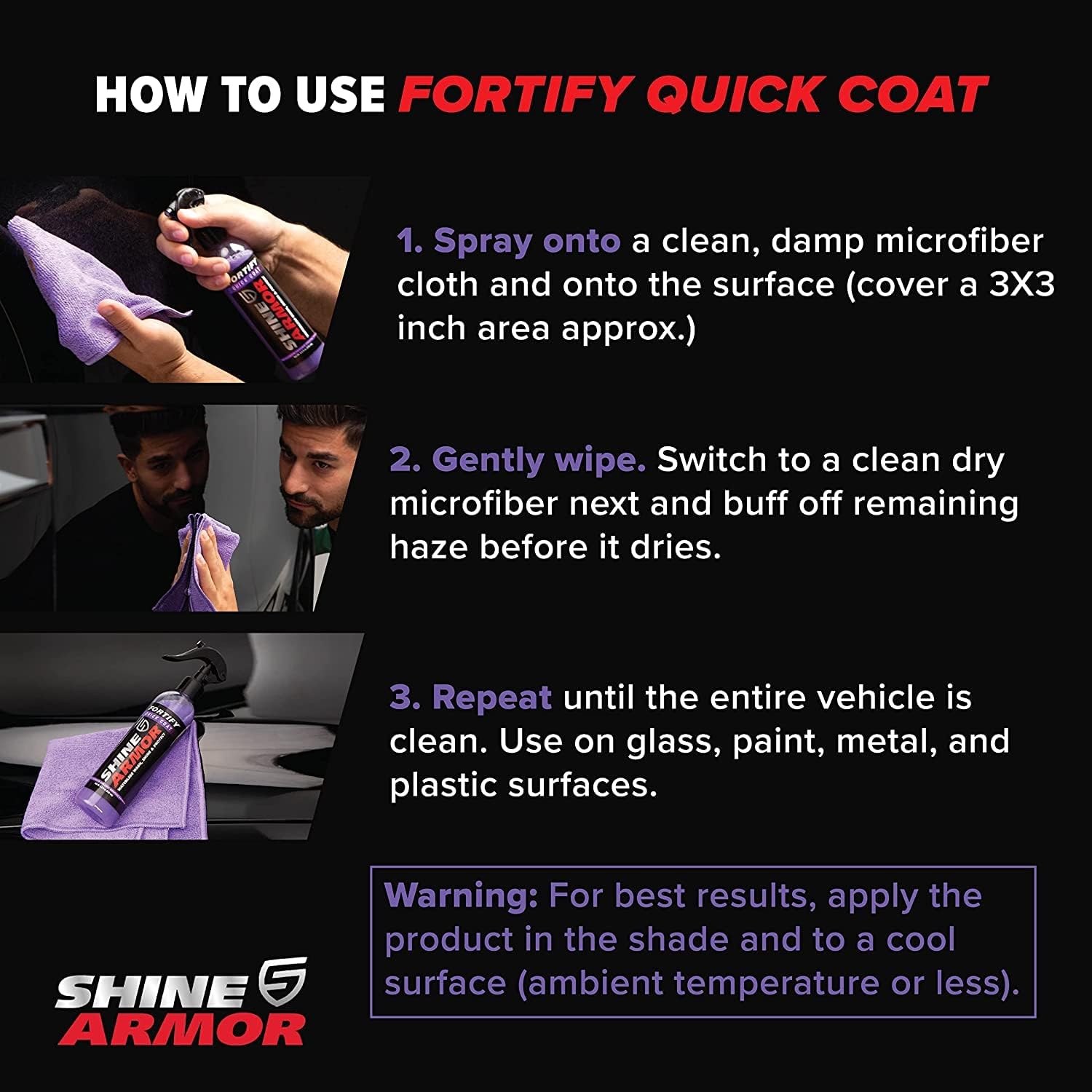 Shine Armor Fortify Quick Coat 3-in-1 Ceramic Car Wax Spray and Waterless Car Wash for Maximum Shine and Protection