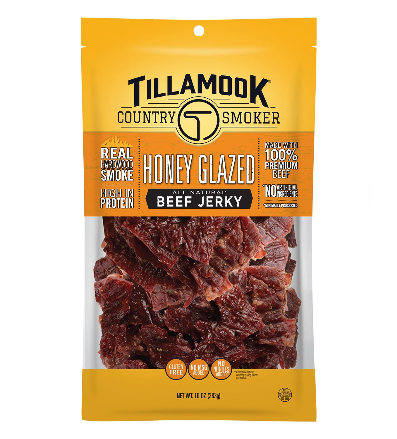 Tillamook country smoked honey glazed beef jerky, 10 oz, premium protein snack