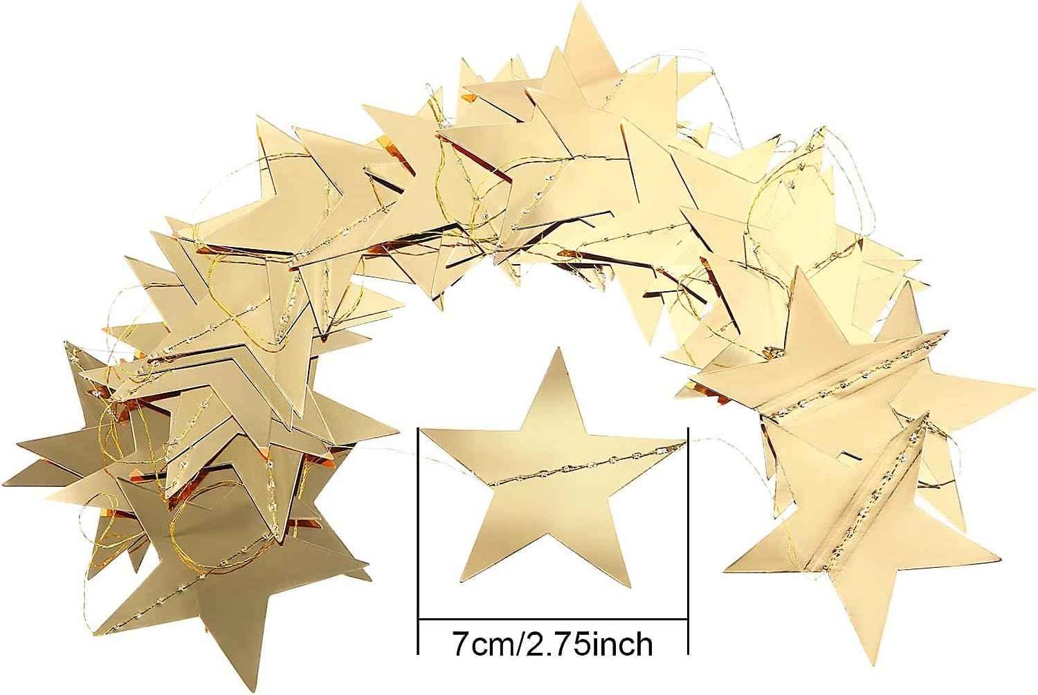 Patelai Glitter Star Garland Banner Christmas Decor 130 Feet Star Hanging Bunting Banner Twinkle Backdrop for Homecoming Classroom Wedding Birthday Halloween Party Supplies(Gold)