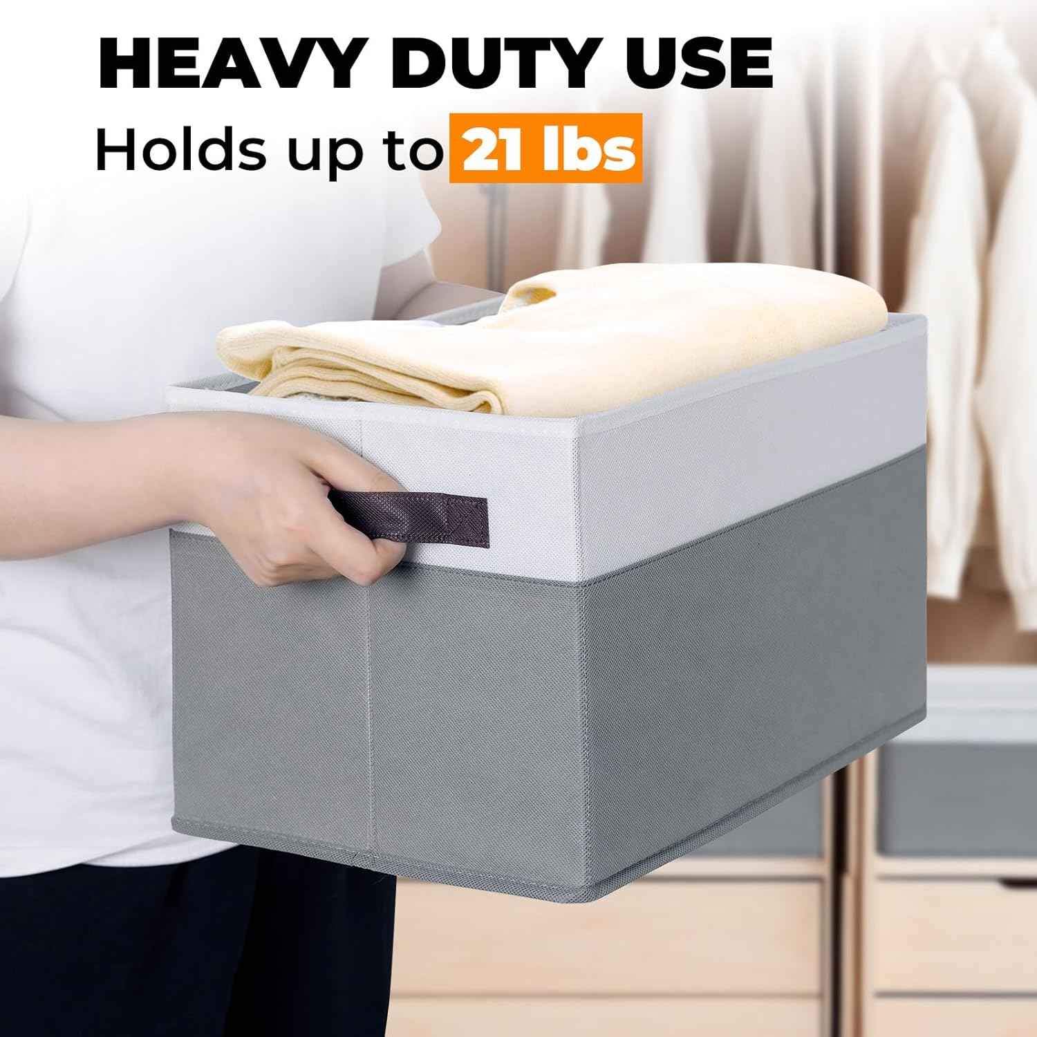 Large Closet Storage Baskets Bins with Lids 4 Pack, Storage Baskets for Organizing Shelves Nursery Bedroom, Home Dorm Closet Organizers Cubes for Clothes Toys Blanket Book - Stackable -14x10x9.5