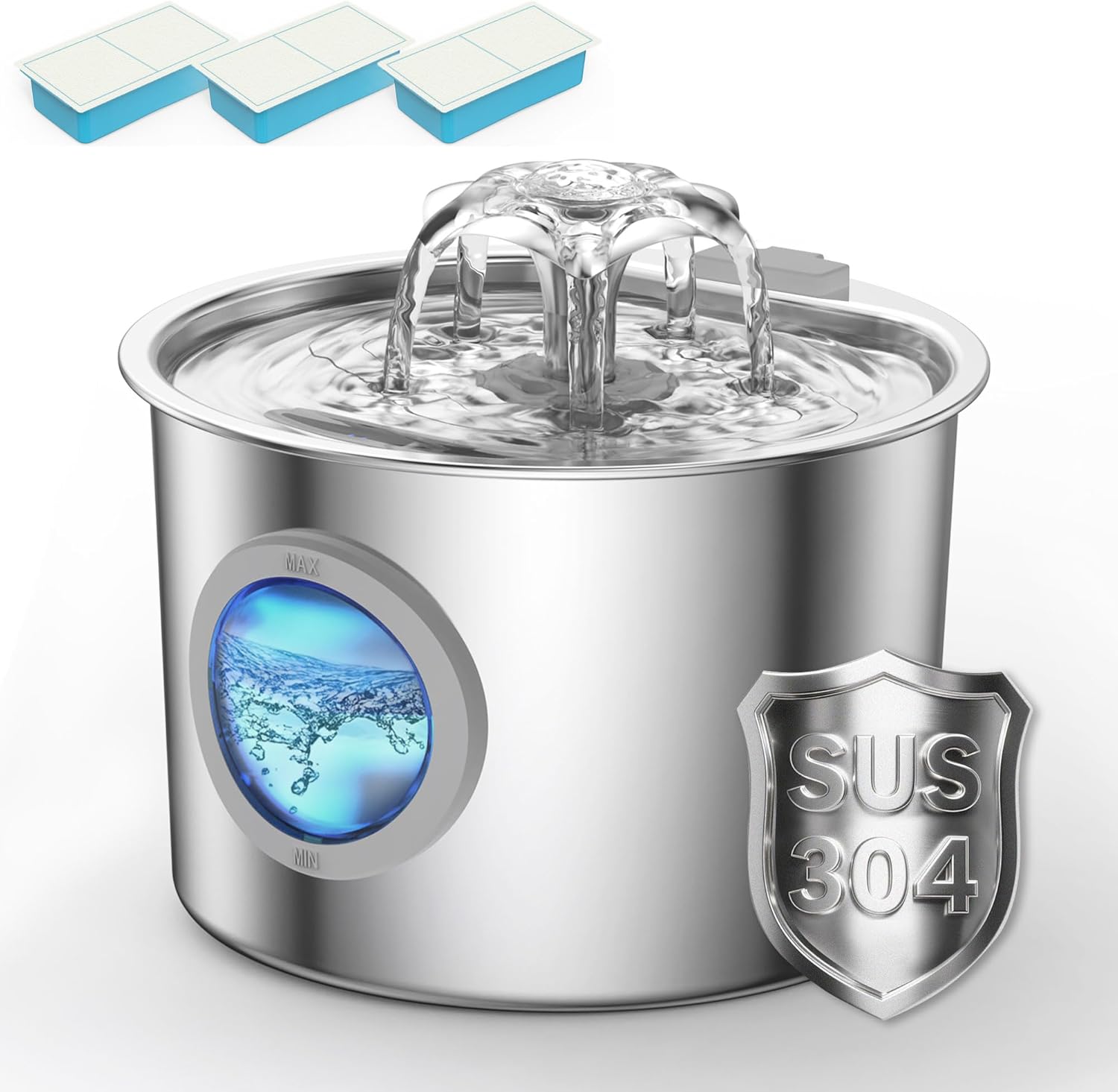 Cat Water Fountain Advanced 304 Stainless Steel 2.2L/74oz with Detachable Tank, Easy to Clean