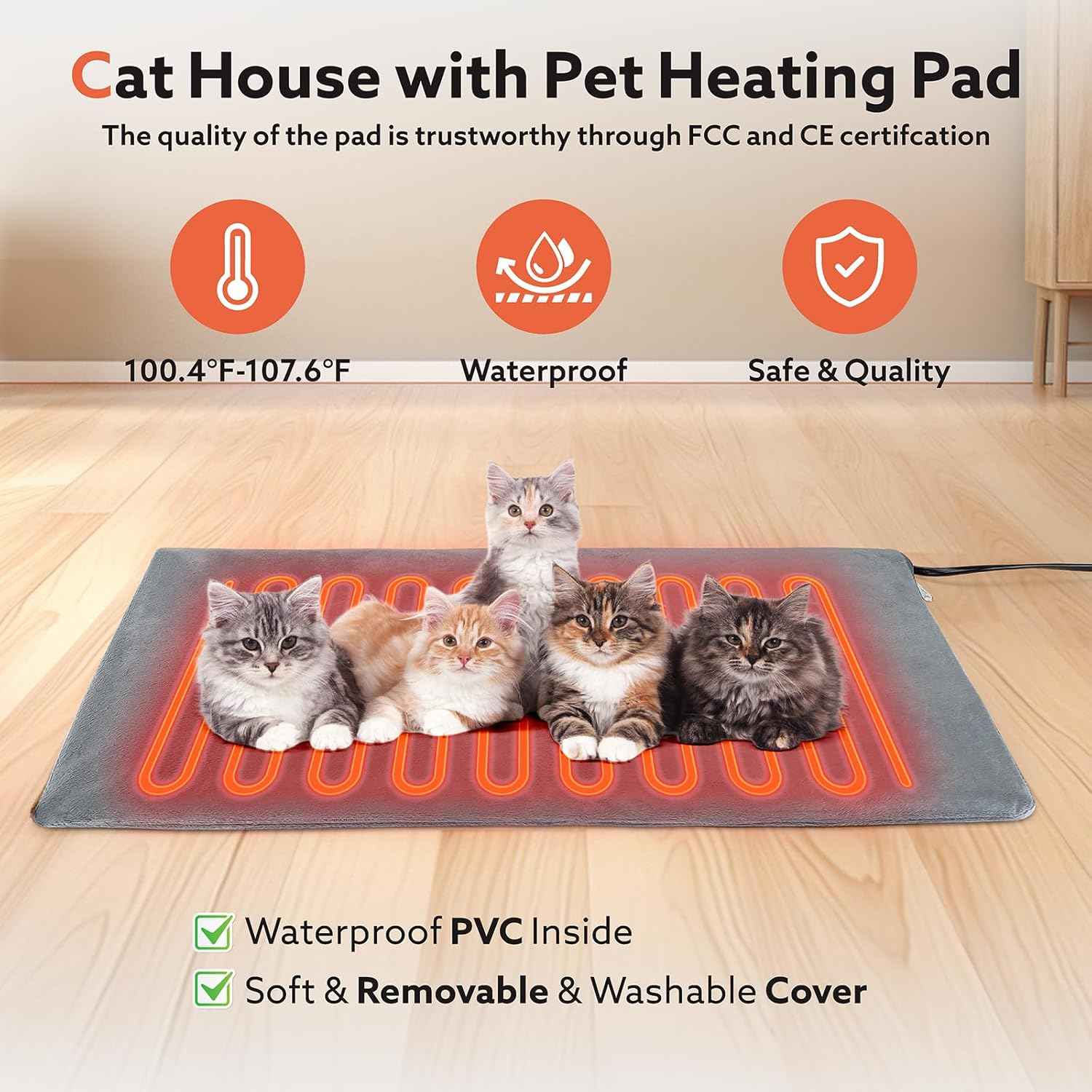 SIWA MARY Heated Cat House for Outside in Winter, Weatherproof Outdoor Cat House with Cat Heating Pad, Waterproof &Safe Escape Door, Insulated Cat Shelter with Heater for Feral Barn Cats Kitty