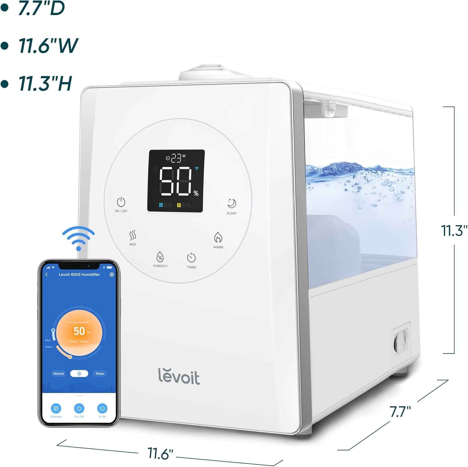 LEVOIT LV600S Smart Warm and Cool Mist Humidifiers for Home Bedroom Large Room, (6L) 753ft² Coverage, Quickly & Evenly Humidify Whole House, Easy Top Fill, App & Voice Control - Quiet Sleep Mode