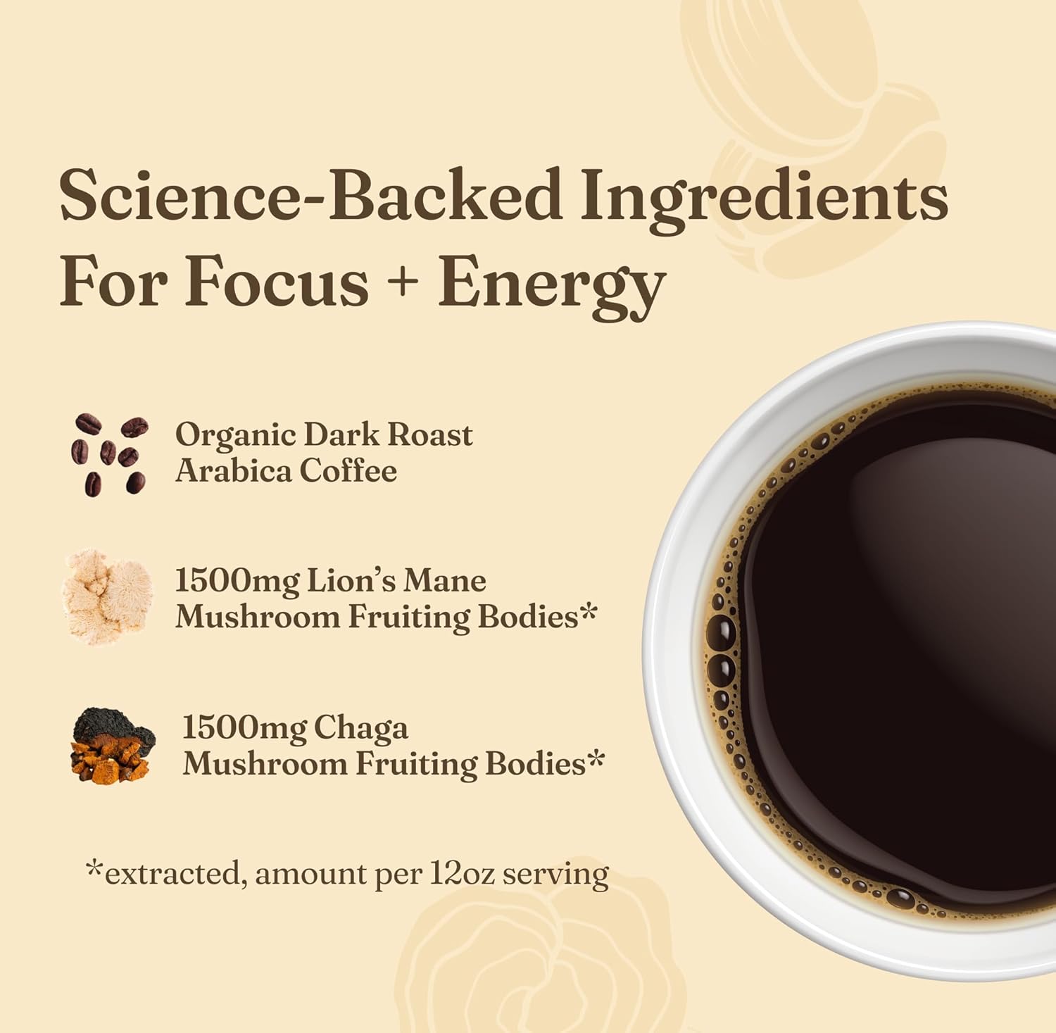Four Sigmatic organic ground coffee with lion's mane mushroom and chaga for better focus and immune support, 12oz bag