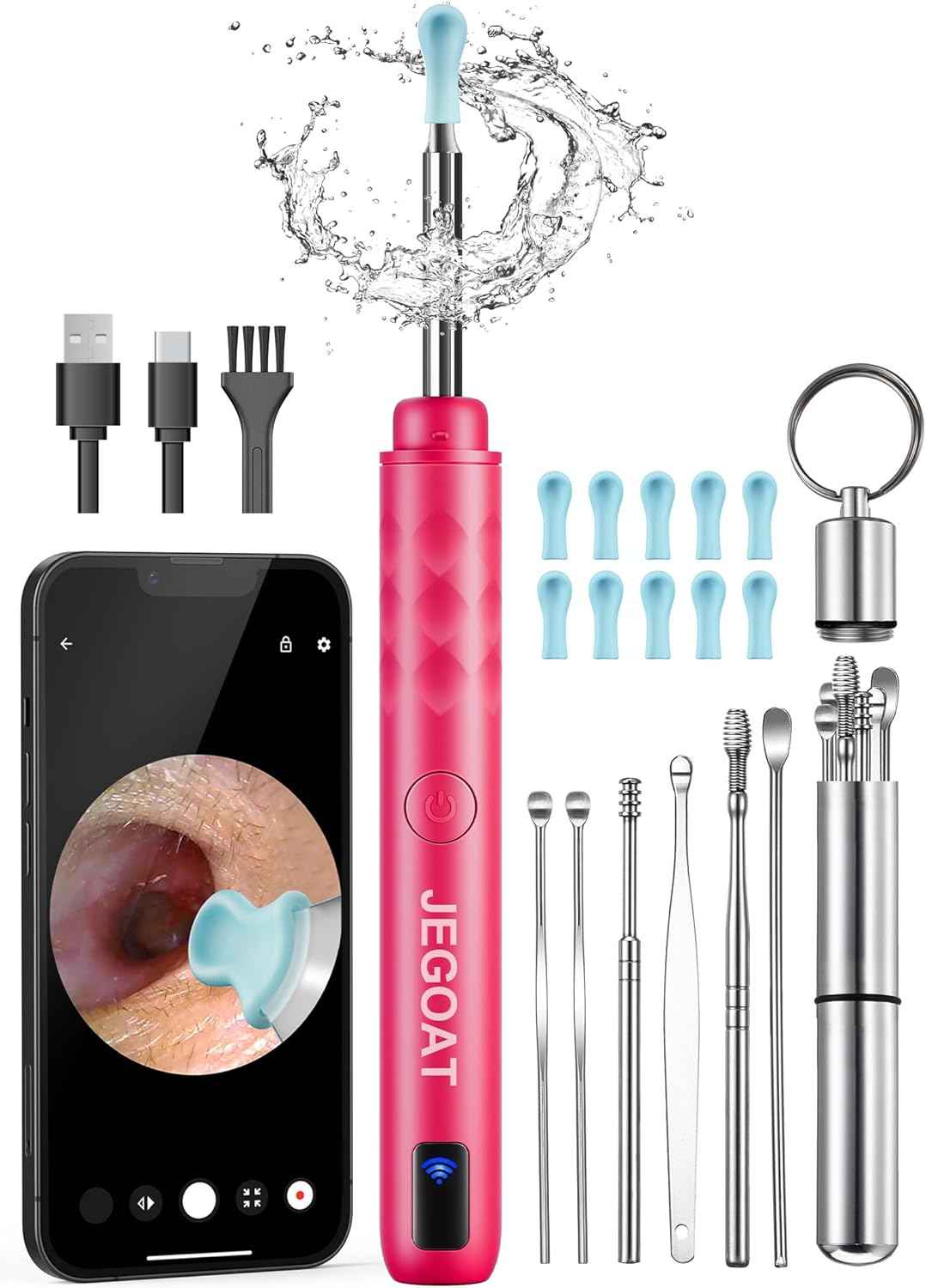 Jegoat Ear Wax Removal, Ear Wax Removal Tool Camera with 1296P HD Camera and 6 LED Lights, Ear Cleaner with 10 Ear Pick, Upgraded Ear Wax Removal Kit for iOS and Android, Black