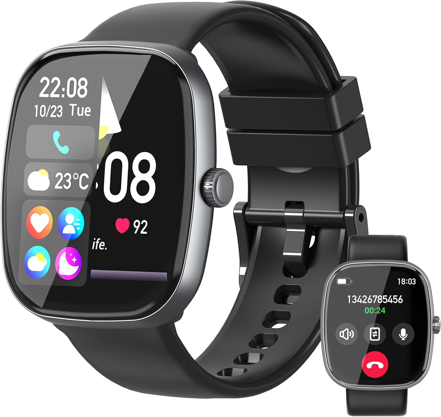 Smart Watch for Women Men, 1.85" HD Fitness Watch with 120 Sports Modes, 5.3 Bluetooth Call, 250+ Custom Dials, Heart Rate/Sleep Monitor Fitness Tracker, IP68 Waterproof Smartwatch for Android iOS