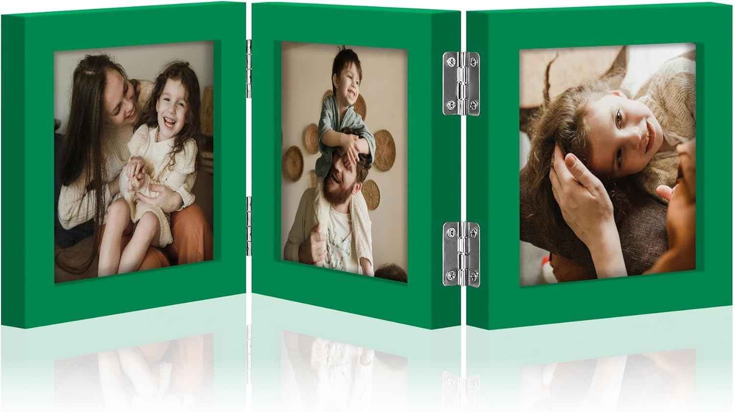 decorUhome Triple 4x6 Picture Frame Vertical, Engineered Wood Trifold Photo Frame with Plexiglass for Tabletop Display, 4x6, Black