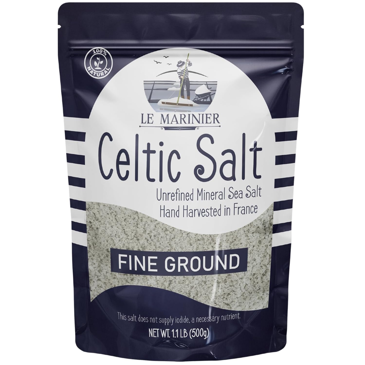 le marinier celtic salt fine ground, 1.1lb mineral rich organic french sea salt, 100% natural and unrefined