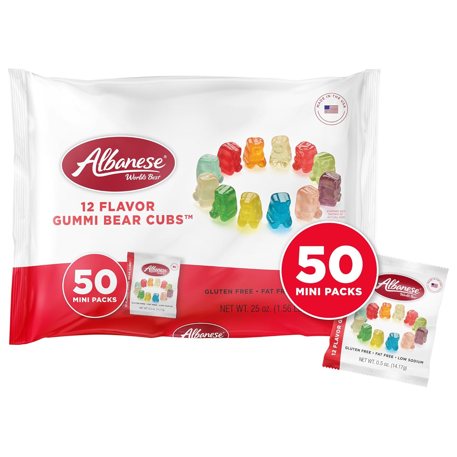 albanese 12 flavor gummy bear cubs 50-count snack packs individually wrapped