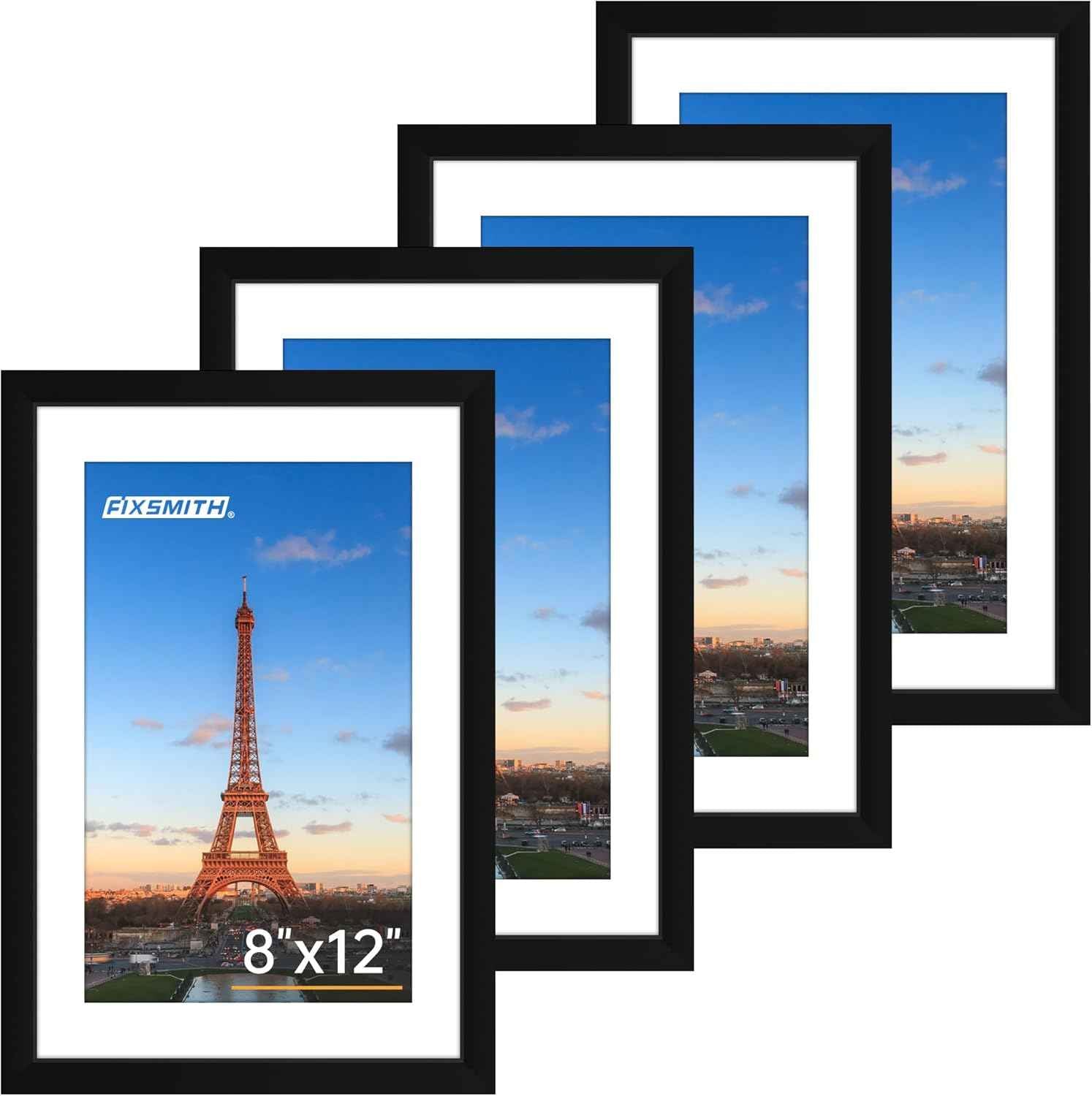 FIXSMITH 8x10 Picture Frame Set of 2, Photo Frame with HD Plexiglass, Display Pictures 5x7 with Mat or 8x10 Without Mat Multi Picture Frames Collage for Tabletop or Wall Display, Black