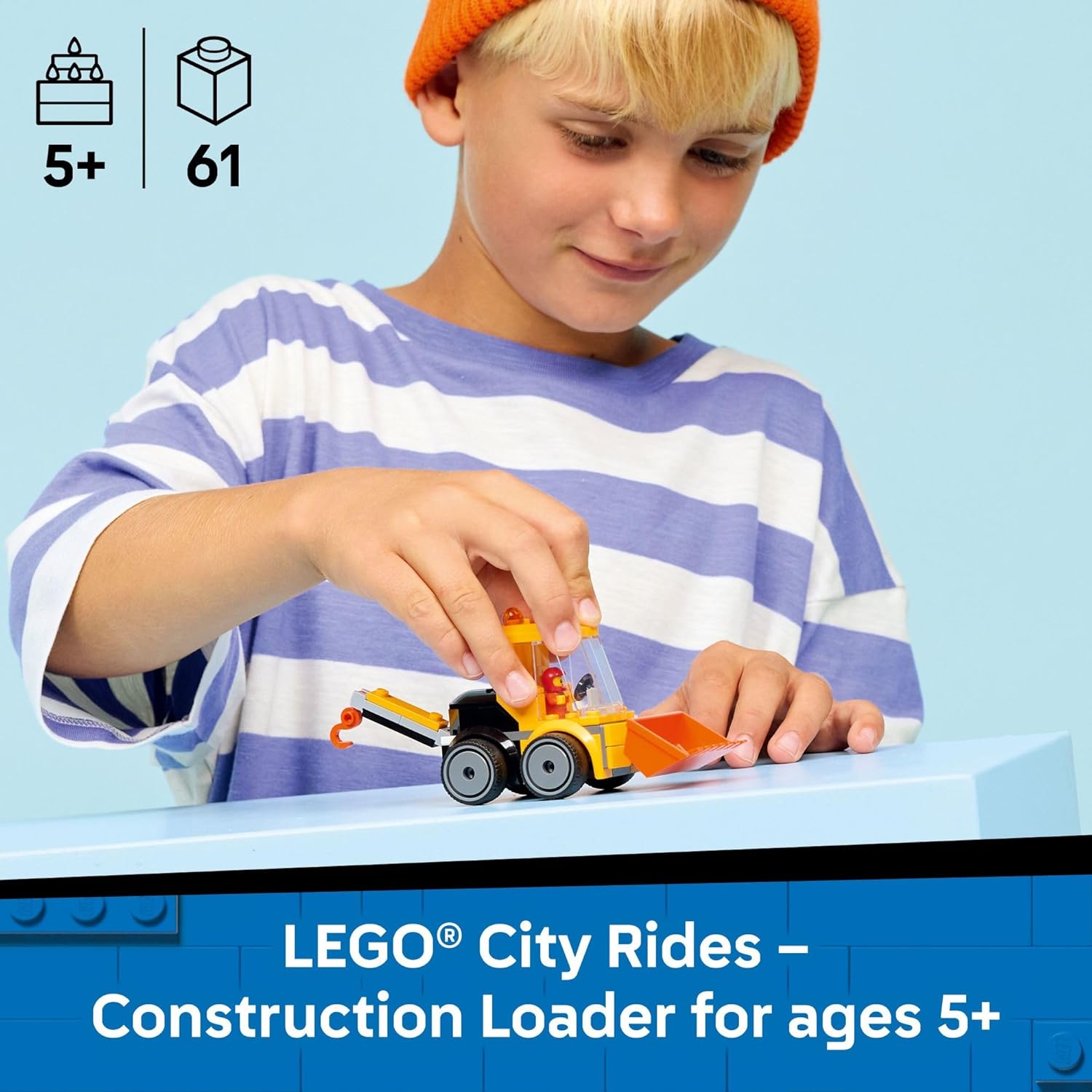 LEGO City Rides – Construction Loader Building Toy for Kids - Pretend Play Set for Boys & Girls, Ages 5+ - Construction Toy W/Backhoe, Loader Bucket, & Minifigure - Gift Idea for Birthdays - 60483