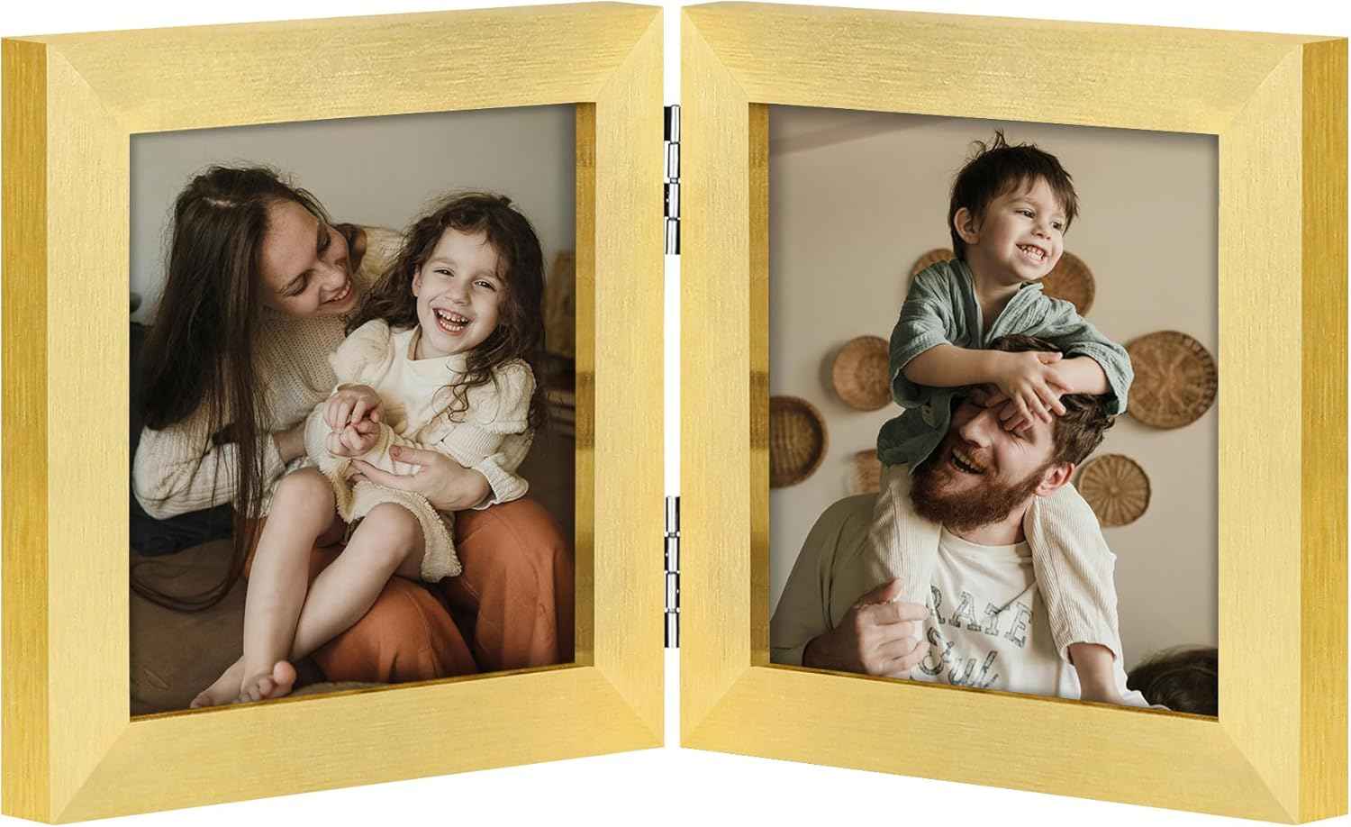 decorUhome Double 4x6 Picture Frame Vertical, Engineered Wood Bifold Photo Frame with Plexiglass for Tabletop Display, 4x6, Black