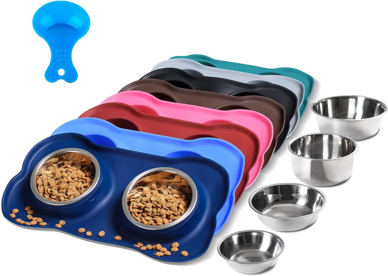 hubulk pet dog bowls 2 stainless steel no spill non skid silicone mat pet food scoop water feeder for small medium large dogs cats