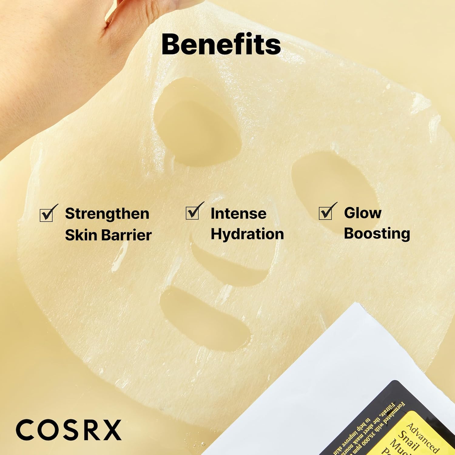 cosrx snail mucin sheet mask 10ea, 35000ppm snail mucin, self care, dry sensitive skin, cruelty free