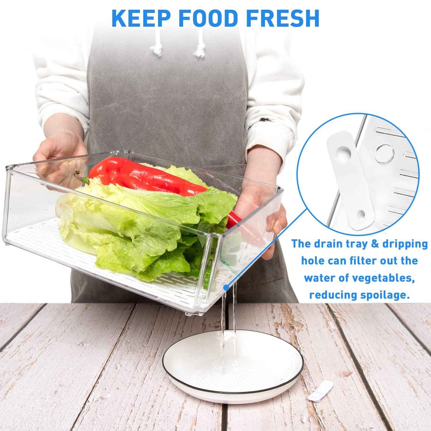 Pomeat 10 Pack Fridge Organizer, Stackable Refrigerator Bins with Lids, BPA-Free Produce Fruit Storage Containers for Fridge, Clear for Food, Drinks, Vegetable