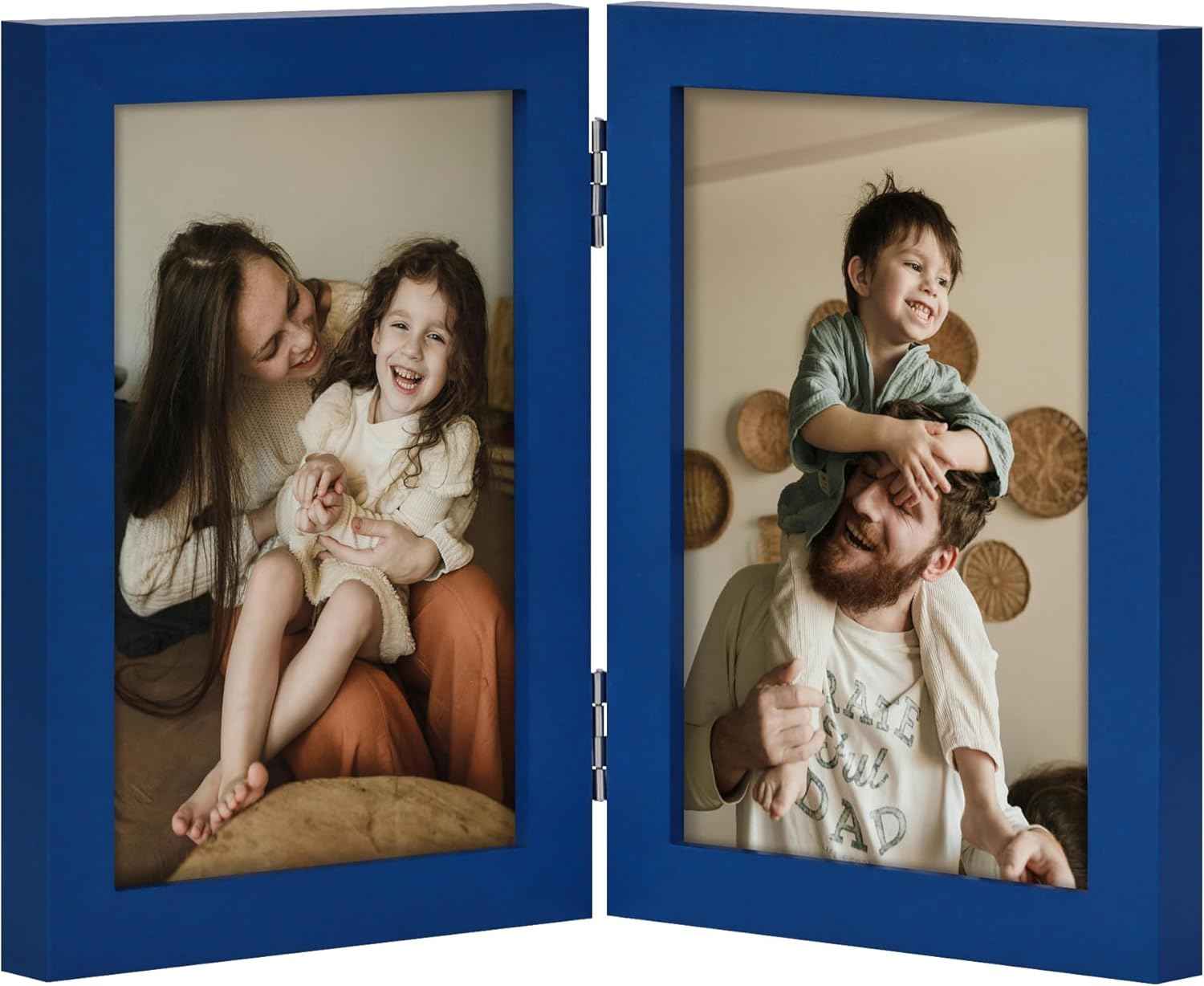 decorUhome Double 4x6 Picture Frame Vertical, Engineered Wood Bifold Photo Frame with Plexiglass for Tabletop Display, 4x6, Black