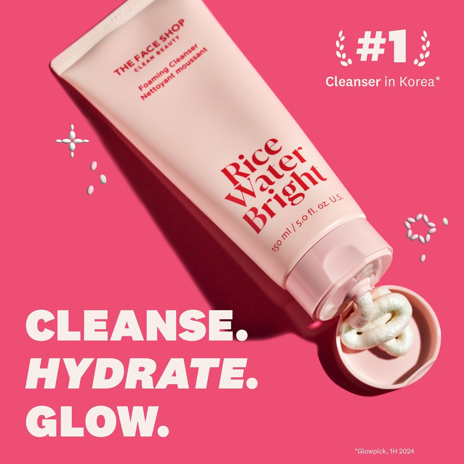 The Face Shop Rice Water Bright Foaming Facial Cleanser with Ceramide, Gentle, Hydrating, Moisturizing, Vegan, Korean Skincare for All Skin Types, 300ml
