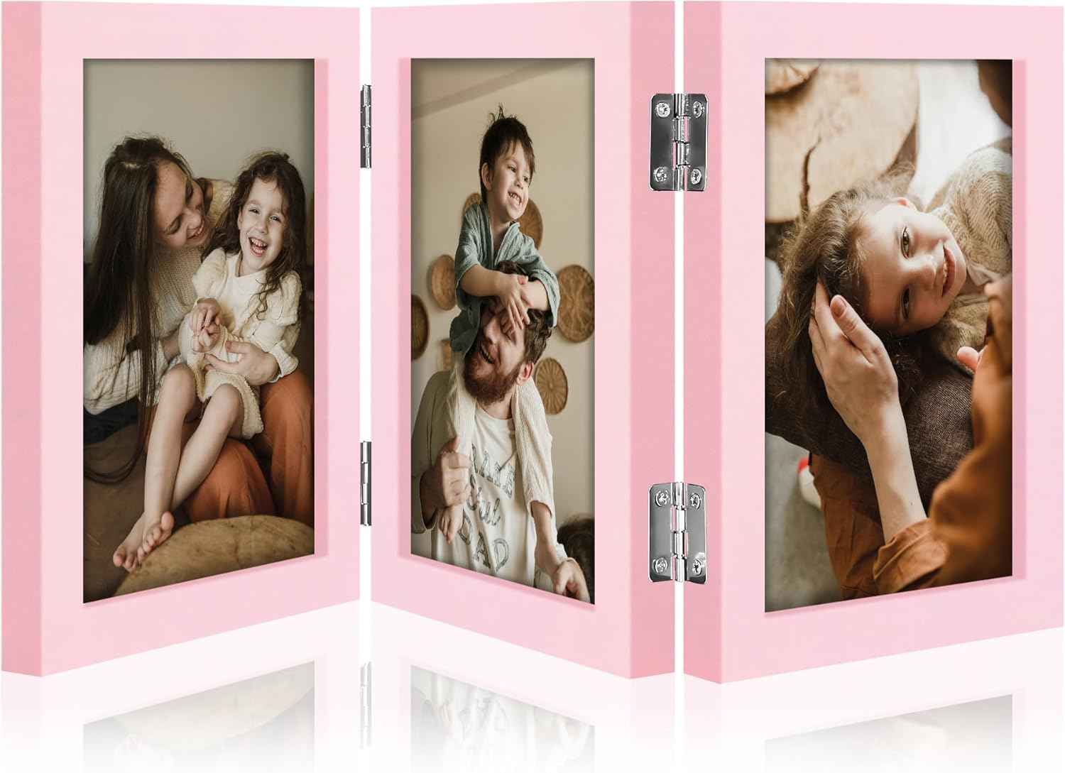 decorUhome Triple 4x6 Picture Frame Vertical, Engineered Wood Trifold Photo Frame with Plexiglass for Tabletop Display, 4x6, Black