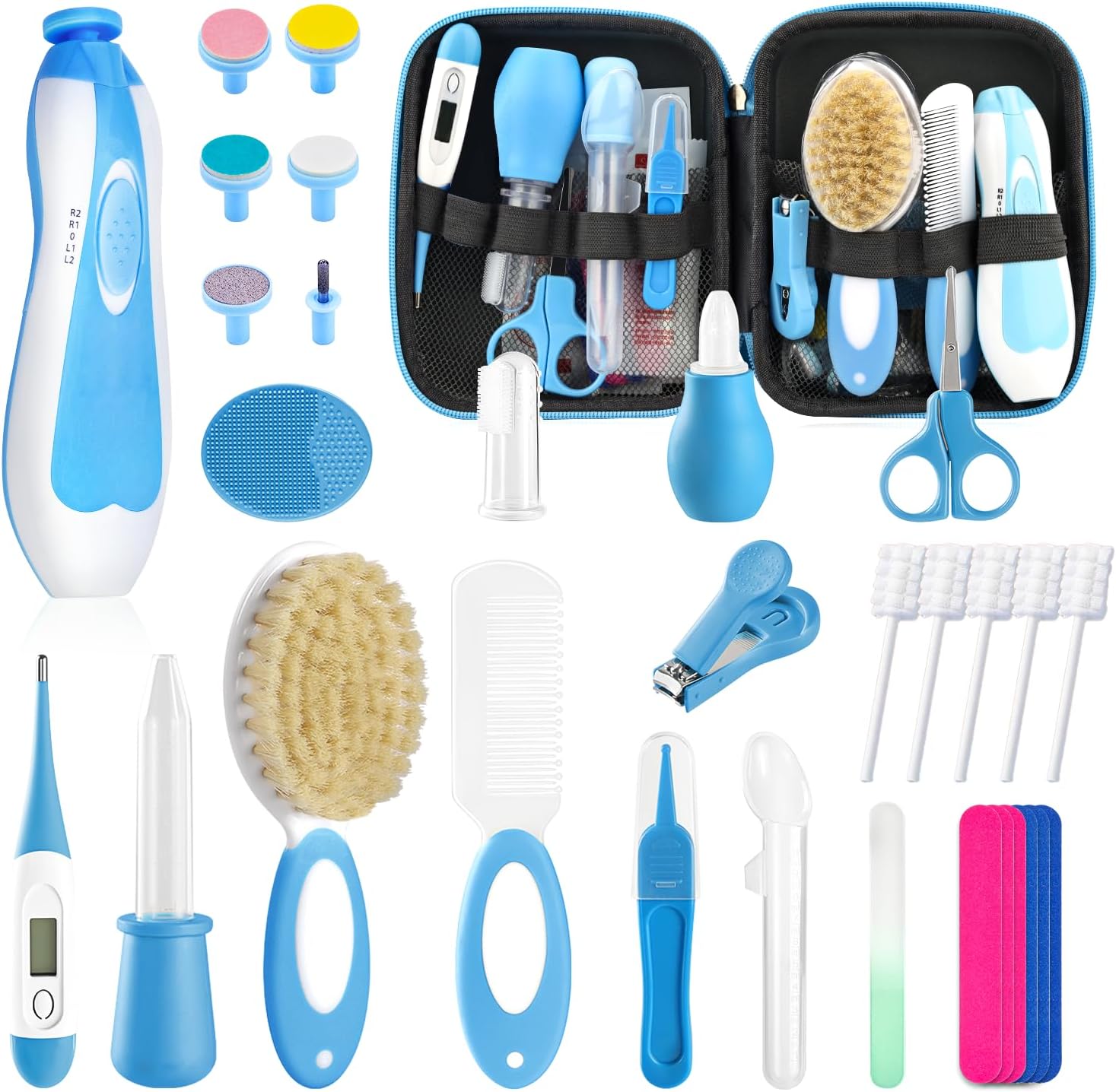 POPYJAN 24PCS Baby Grooming & Health Kit, Newborn Nursery Health Care Set, Baby Care Product, Grey White