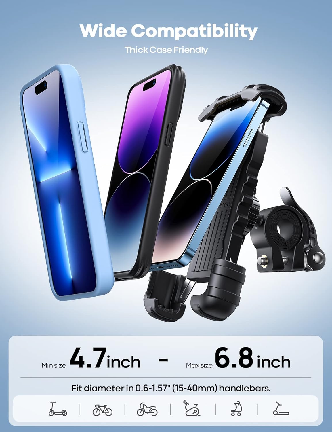 Lamicall Bike Phone Holder, Motorcycle Mount - Motorcycle Phone Holder, Handlebar Cell Phone Clamp, E-Bike Scooter Phone Clip for 4.7-6.8" Smartphones, iPhone 17 Air Pro Max, 16 15 Plus Mothers Day